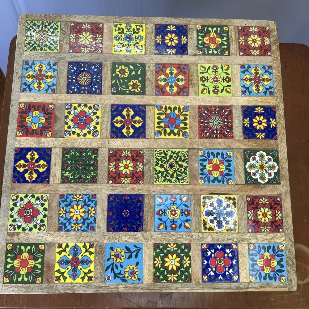 Wood Handmade Top Table Riser Monterrey Style w/36 Colored Tiles. 15